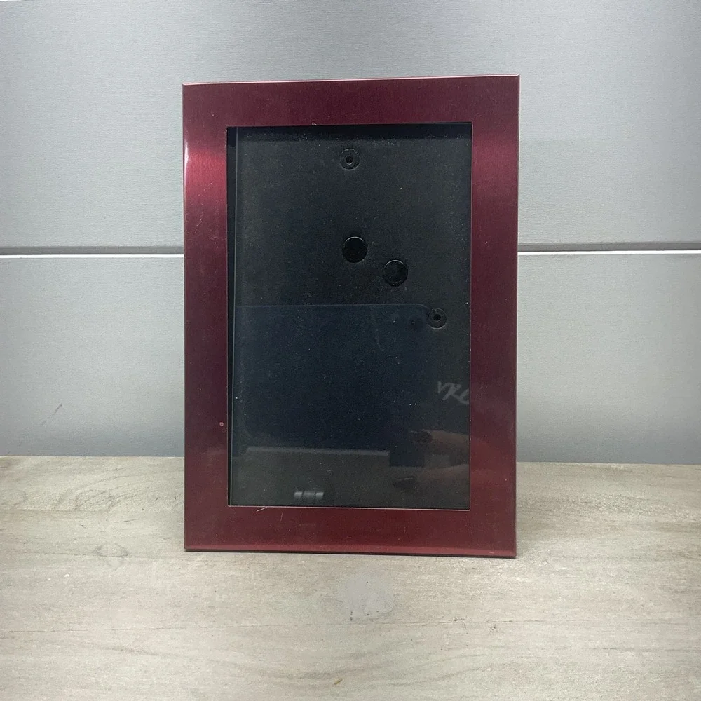 Burgundy Red Brushed Metal Picture Frame 5x7 Tabletop Wall Mount Modern Decor